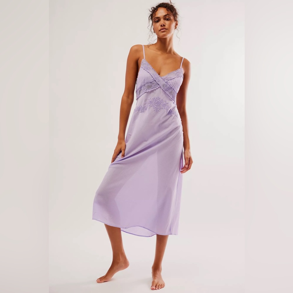Free People Intimately Going Steady Embroidered Beaded Midi Slip Dress Size S